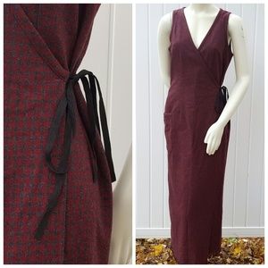 Eddie Bauer Wool Wrap Dress Fringe Flannel Maxi